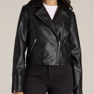 American Tall Cropped Faux Leather Moto Jacket for Tall Women in Black Size 2XL2